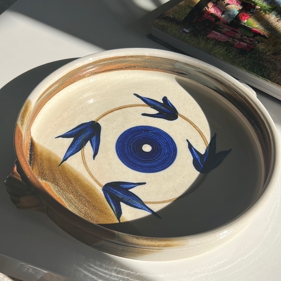 Vintage Pottery Made Clay Dish Ware Bowl Tray With Handles Serving Dish - Picture 3 of 11